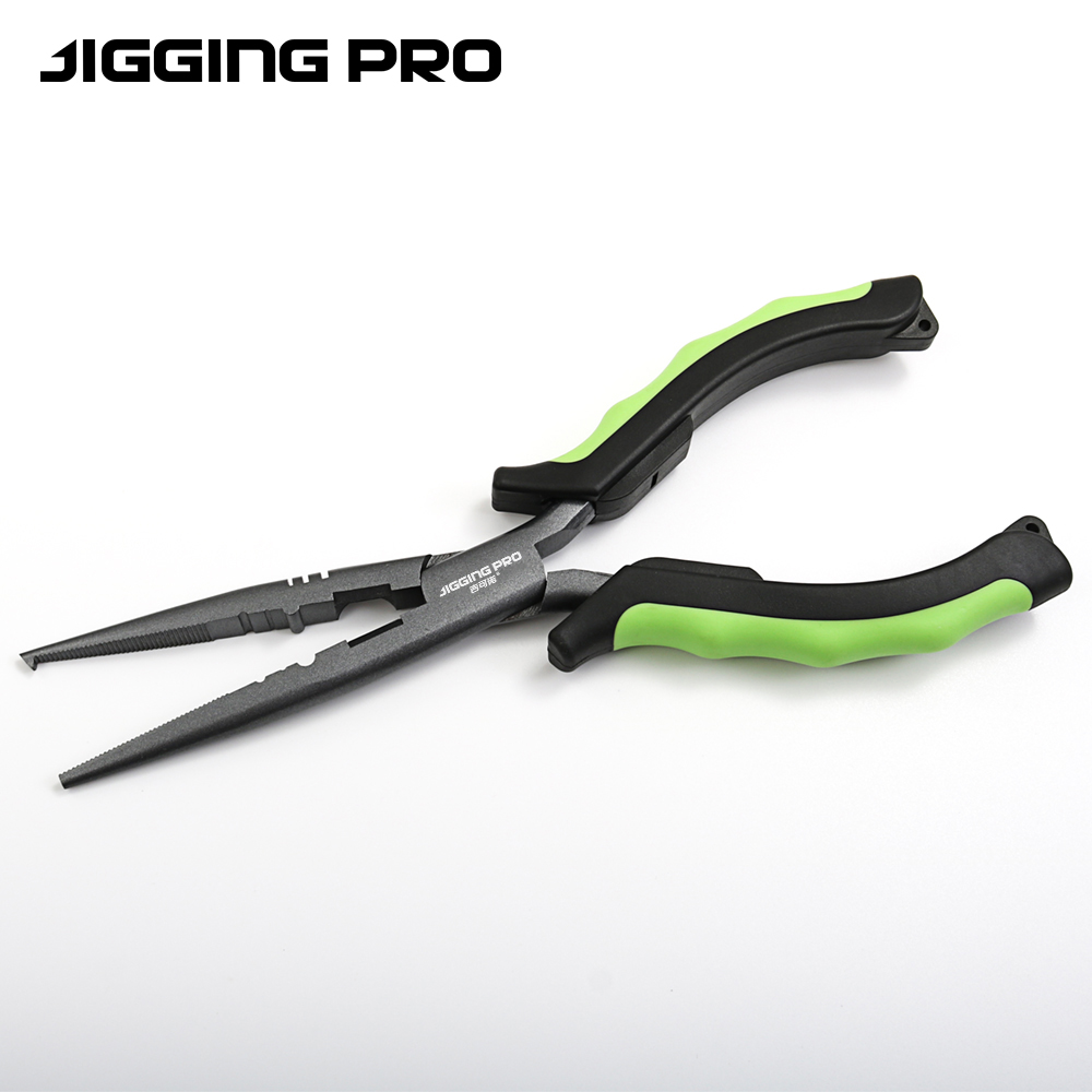 Freshwater Line - JIGGINGPRO ロングノーズフィッシングプライヤー PTFE耐腐食性 スプリットリングオープナー ラインカッター 人間工学に基づいたグリップ