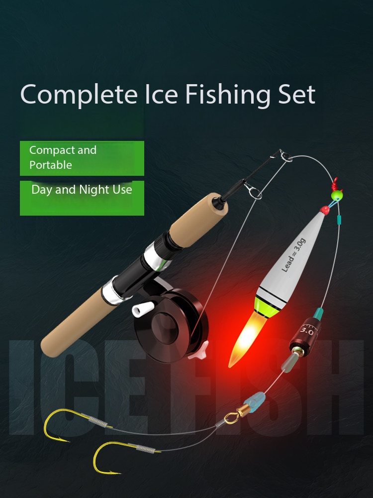 Ice Fishing Line - 新型アイスフィッシングロッド 超短ミニテレスコピックML3セクション小型ラフトラッド フロントホイールタイドラインセット 冬釣り竿セット