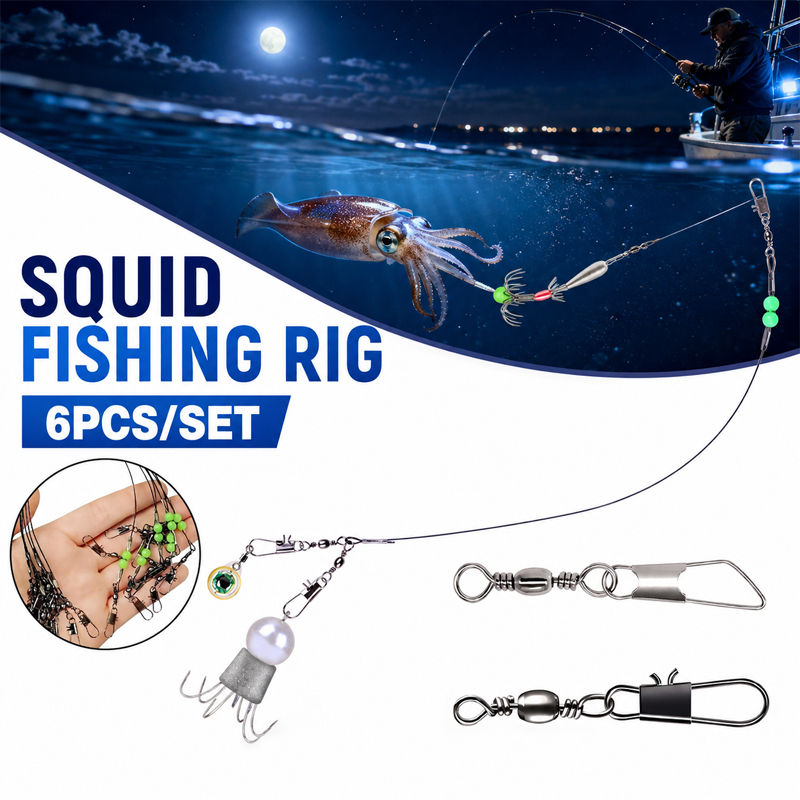 Leader Line - 6個入りイカ釣り用リグ、タコ釣り用フックリーダー、絡み防止ナイロンライン、イカ餌リグ、船釣り用タックル、海水釣り用ギア
