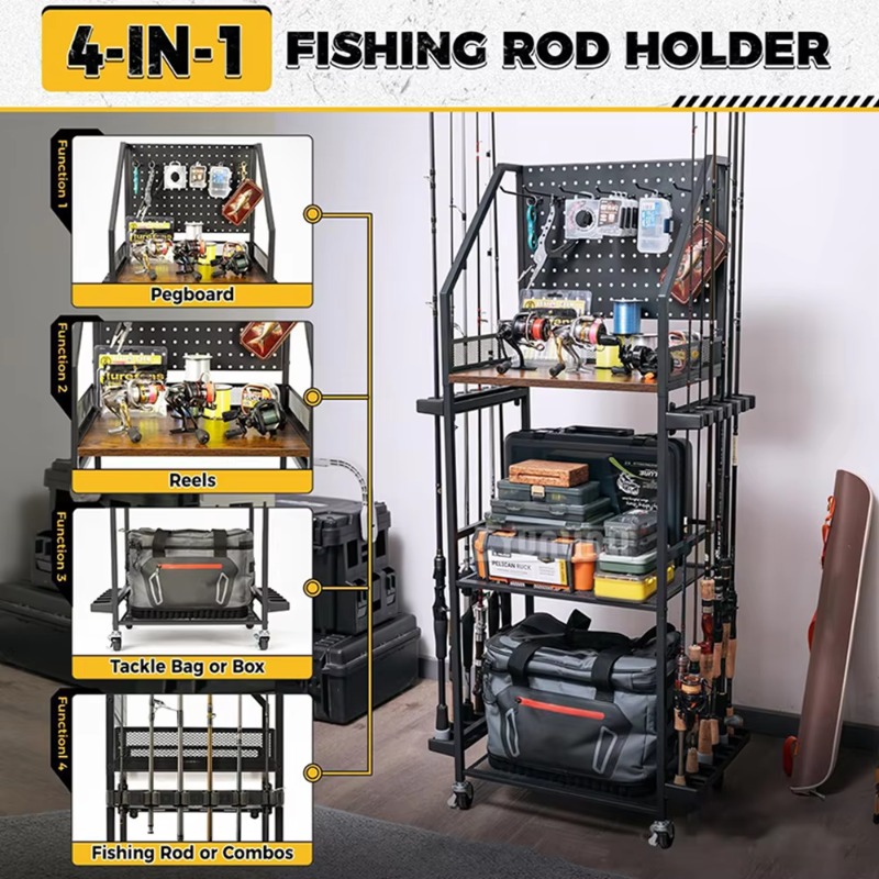 釣り道具収納棚、釣り竿とリールを収納できるガンラック風のタッ - Fishing Line Spooler のレビューと価格